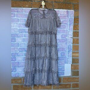 Vintage 1980s Rina Di Montella Silk with Tiered Lace and Rhinestones dress 10